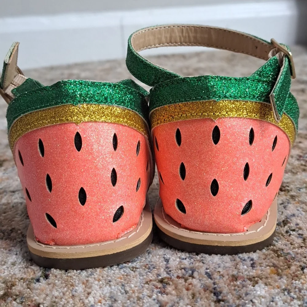 Crewcuts Girls Sandals K5 Glitter Watermelon Sparkly Straps Flats